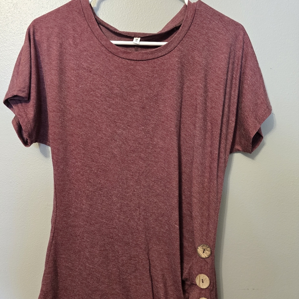 Women's Burgundy Top with Button Detail